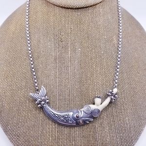 Rare Zealandia Mid Century Sterling Silver Hand Carved Mermaid Necklace Signed